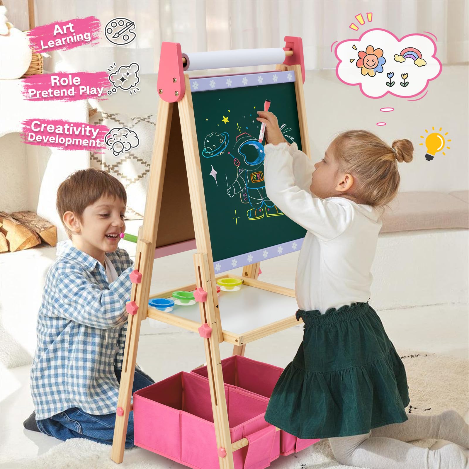Rundad easel encourages imaginative play and fine motor skills during art time