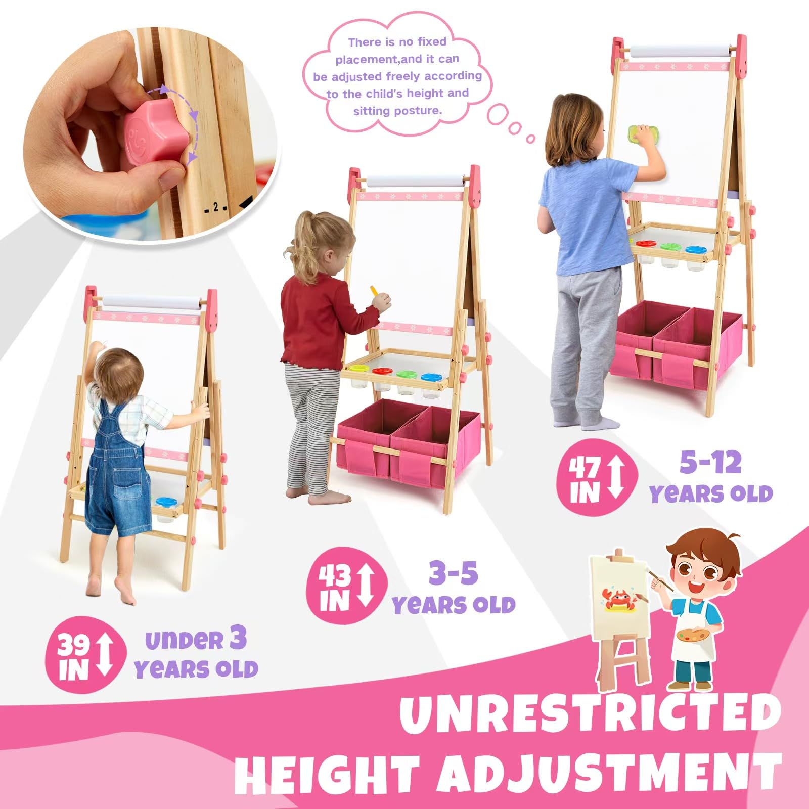 Rundad easel offers ample storage to keep supplies organized and within reach