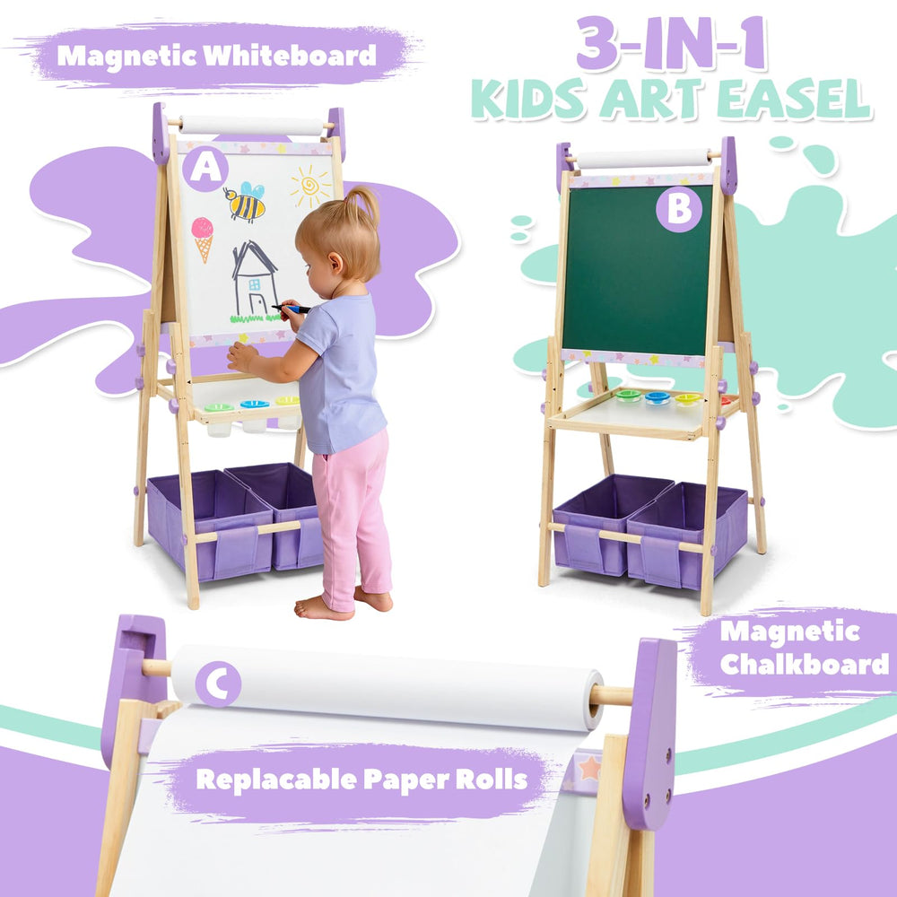 Rundad height-adjustable easel from 39-47 inches supports growing artists