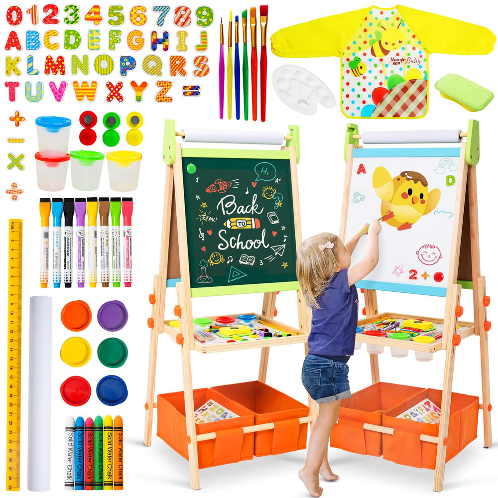 Rundad Kids Easel showing double-sided chalkboard and painting board for creative play