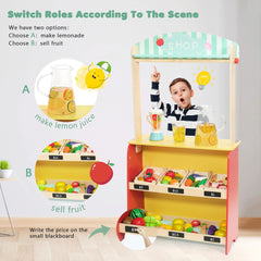 Rundad shelves with item labels for pretend shop shopping