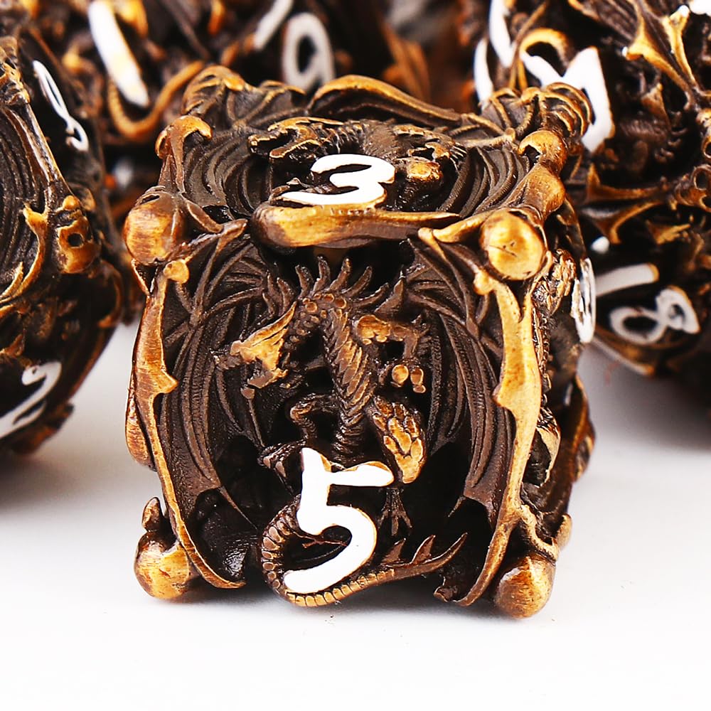 RUNDIAN metal DND dice close-up on a d20 highlighting premium finish for tabletop play