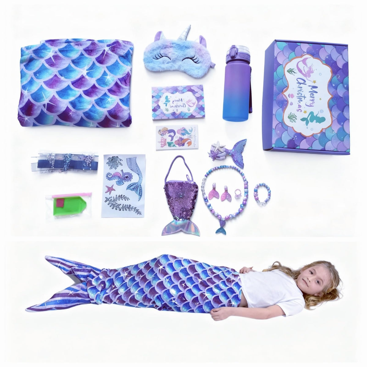 Runeaoys Mermaid Tail Blanket in a cozy bedroom for bedtime comfort