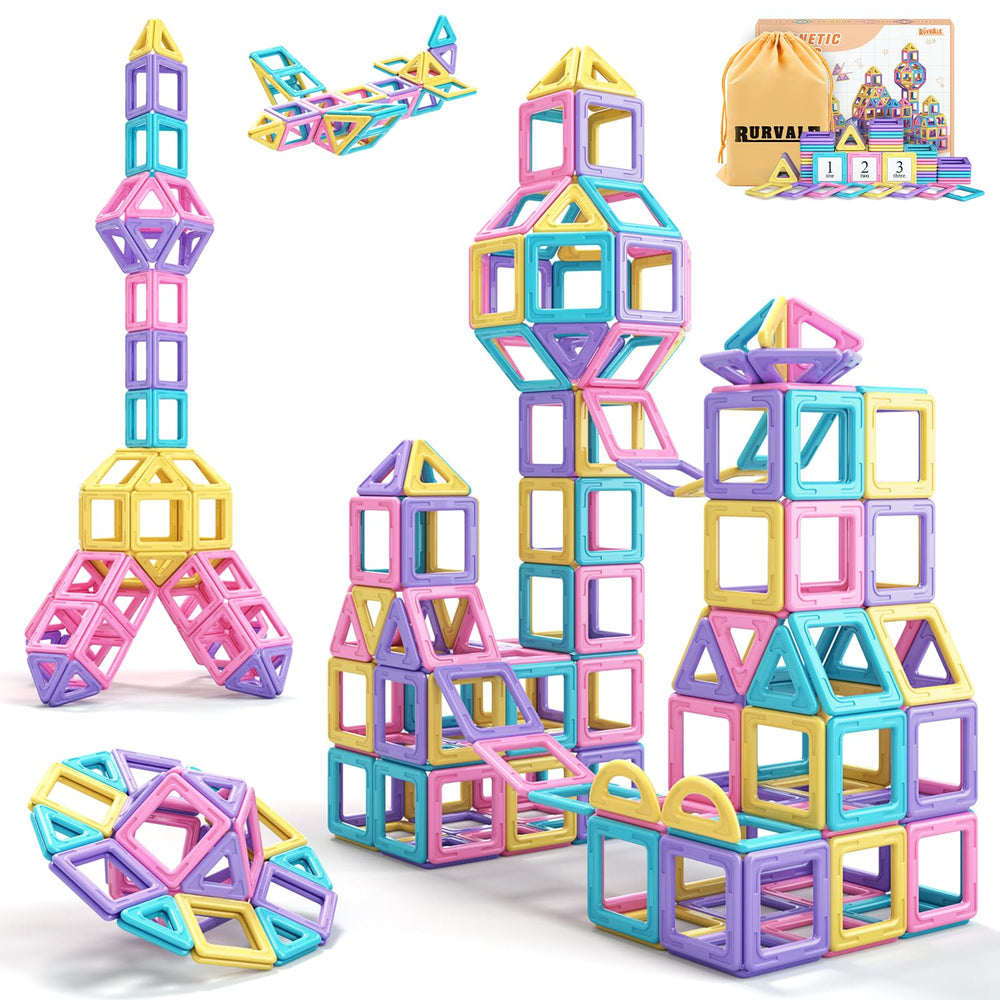 Rurvale Toddler Magnetic Tiles 44pcs set for creative building and color recognition.