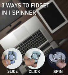 Rutanshenn 3-in-1 fidget spinner spins, clicks, and slides for versatile input.