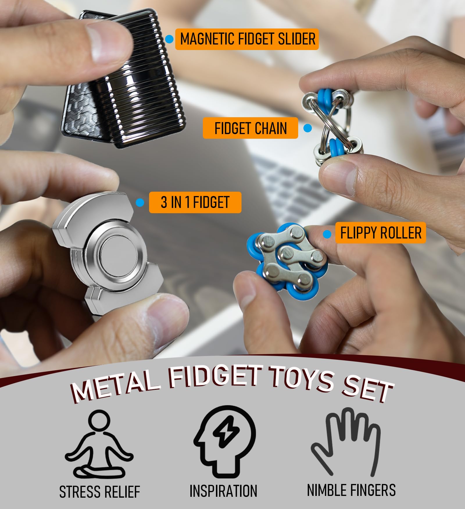 Rutanshenn tactile chain toy with finger-wrapping motion for tactile relief.