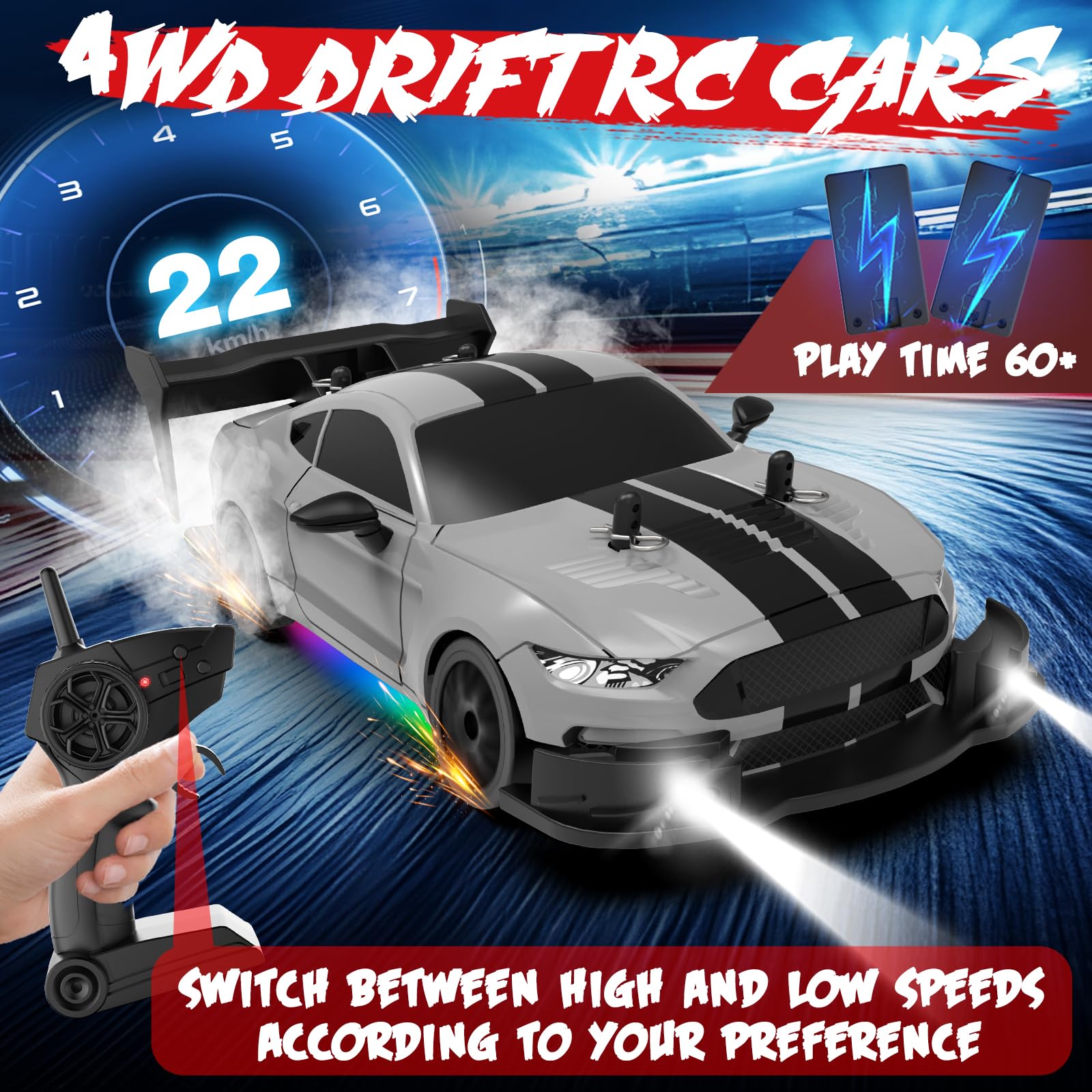 Ruxrcni RC drift car 4WD system boosts stability during drifts