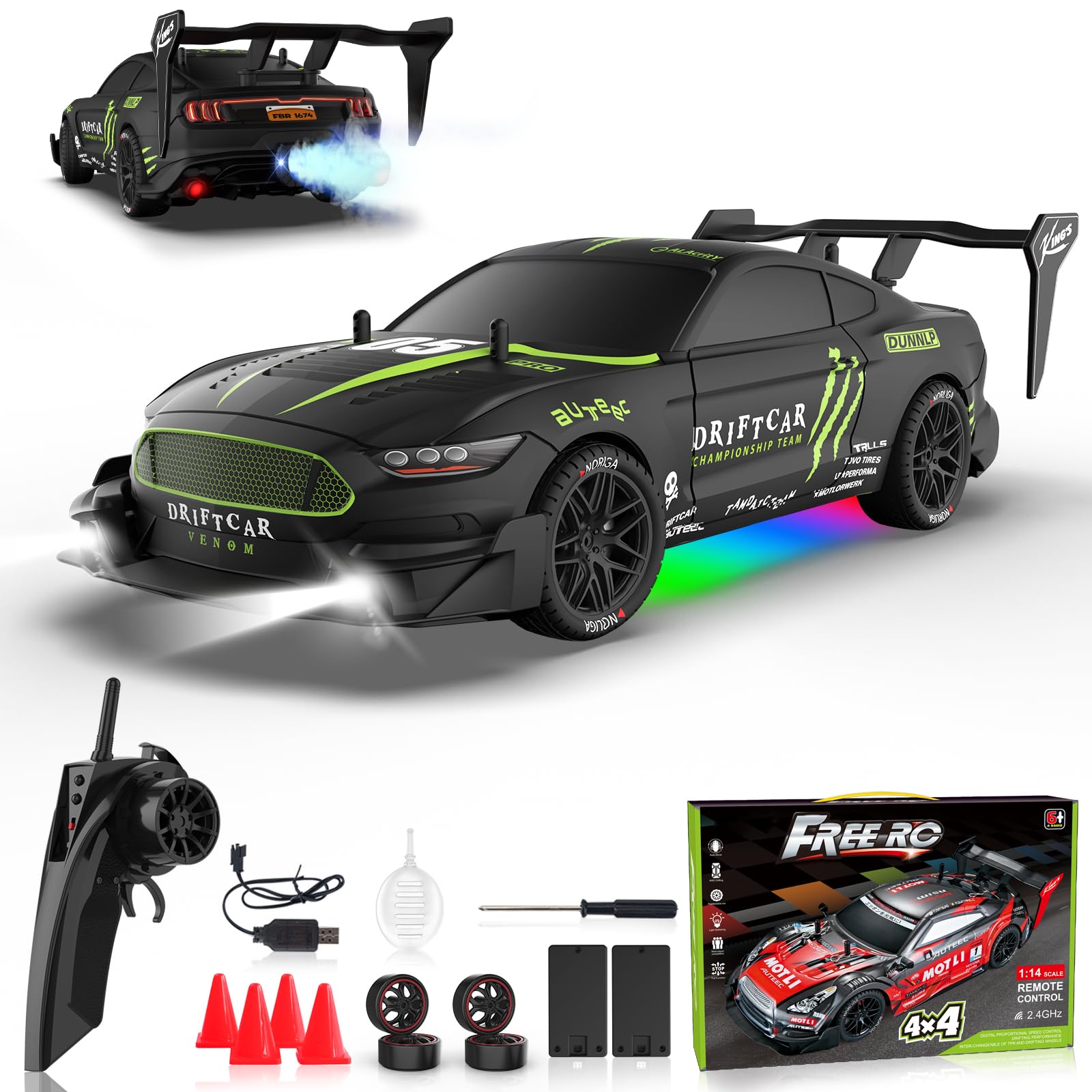 Ruxrcni remote drift car front view showcases bold styling for fast performance