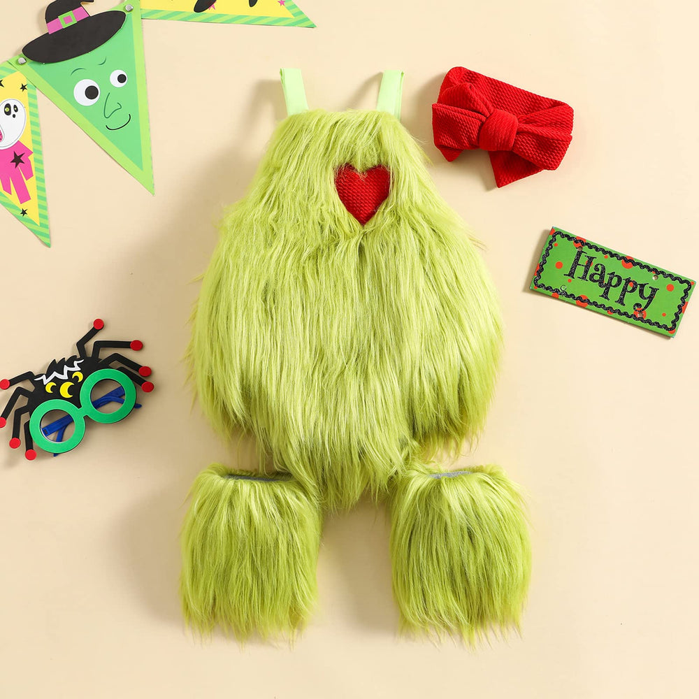 RWYBEIW green furry suspenders pants add cute holiday flair and warmth