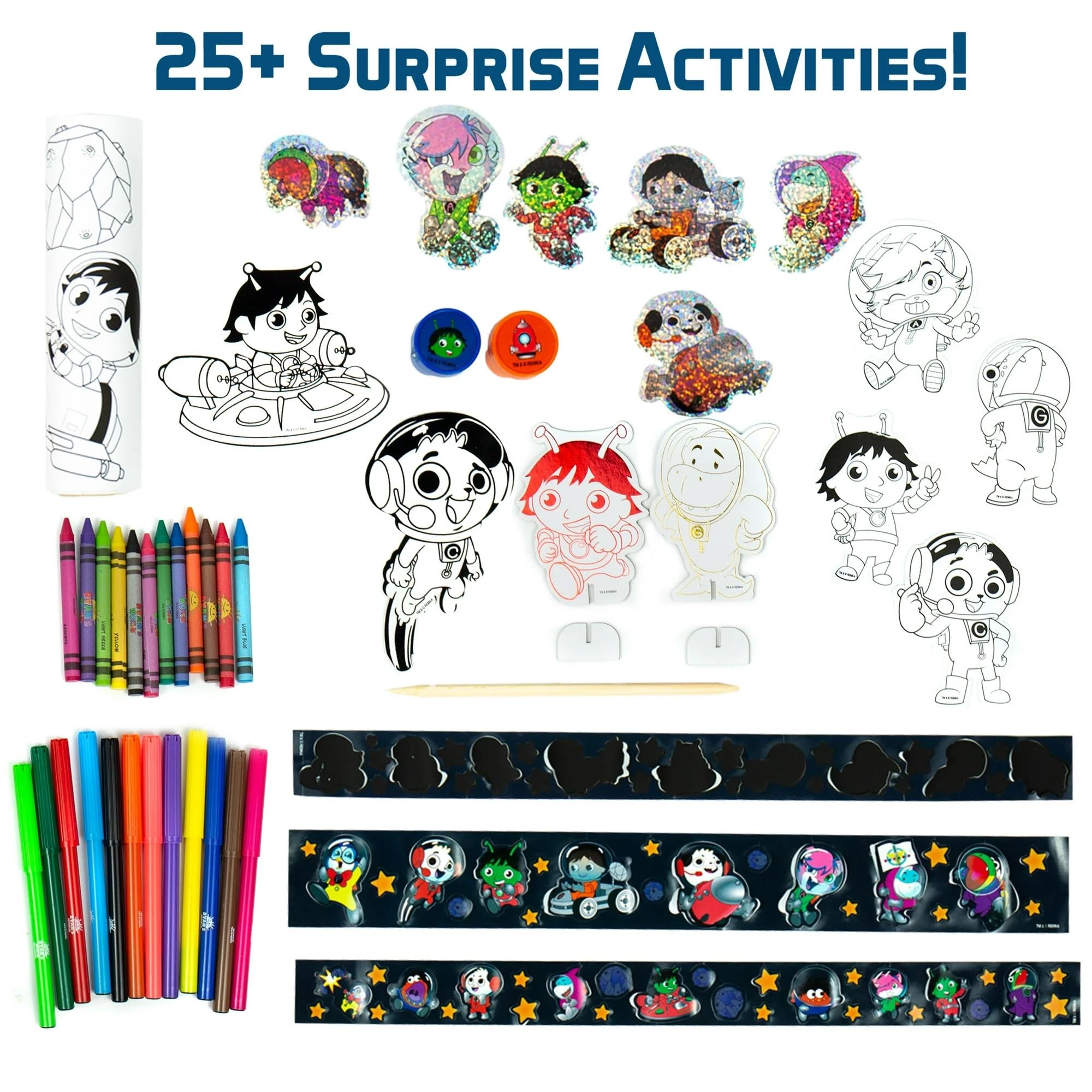 Ryan's World self-inking stamps featuring alien Ryan and rocket for mess-free stamping