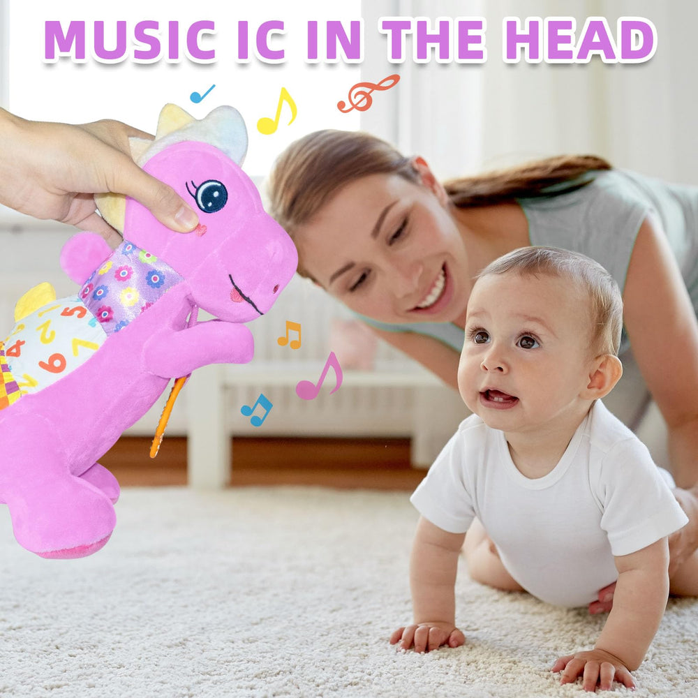 Ryotagift baby dino toy back shows crinkle paper to boost touch awareness.