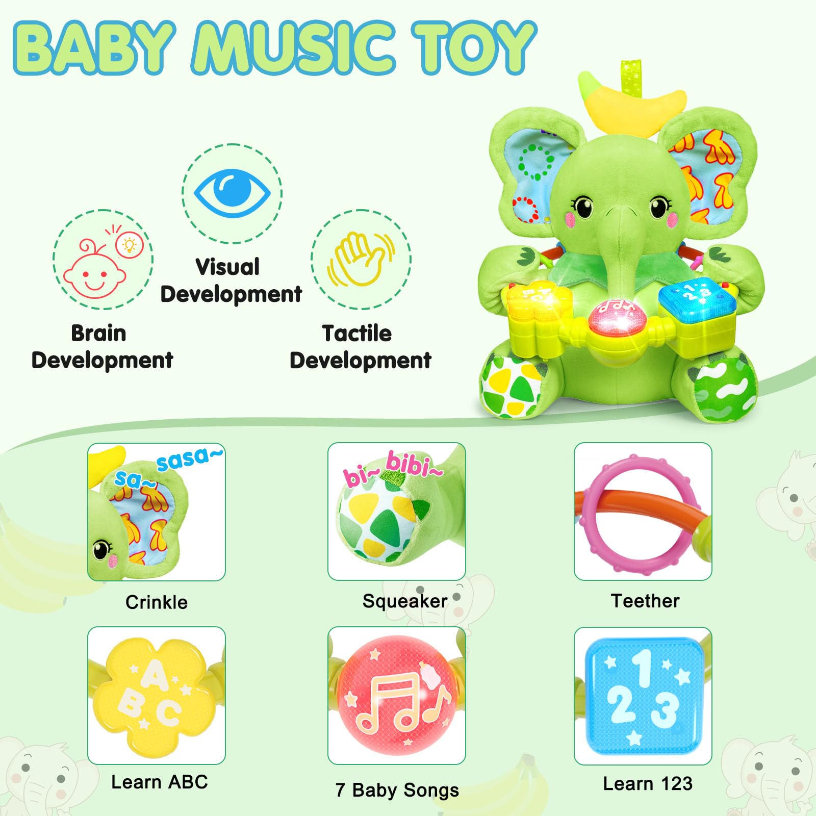 Ryotagift elephant toy with music buttons offers engaging early learning prompts.