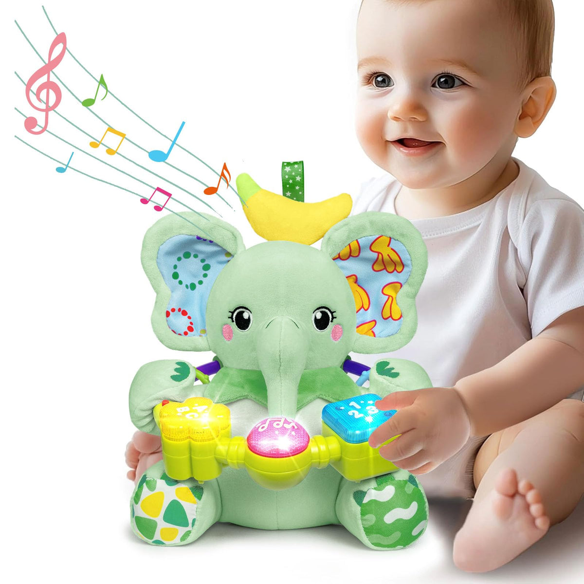 Ryotagift baby elephant toy with green lights supports soothing visual cues.