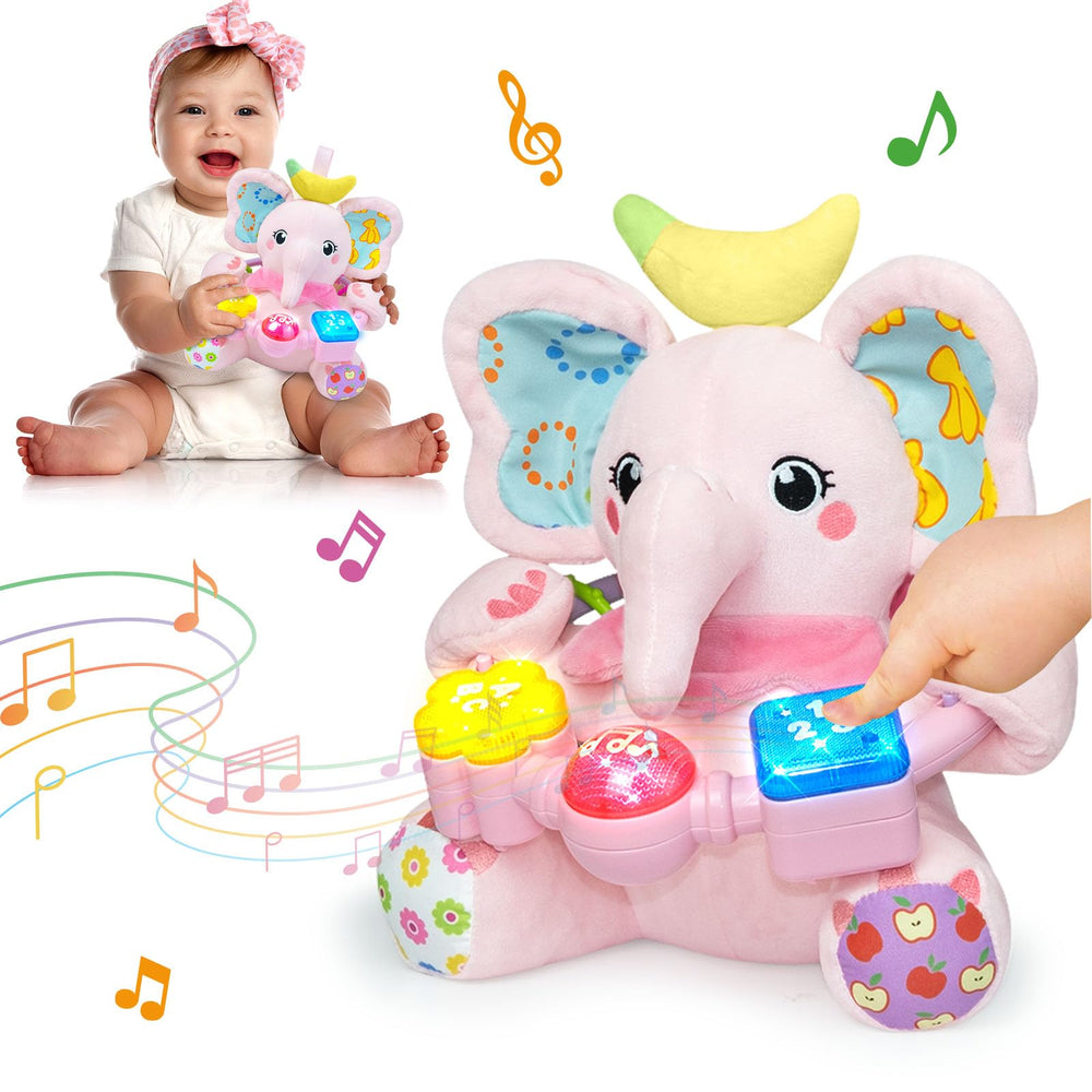 Ryotagift baby elephant toy pink front view, cuddly plush for soothing play.