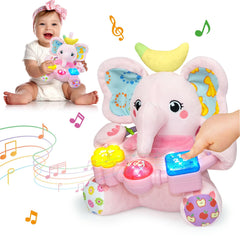 Ryotagift baby elephant toy pink front view, cuddly plush for soothing play.