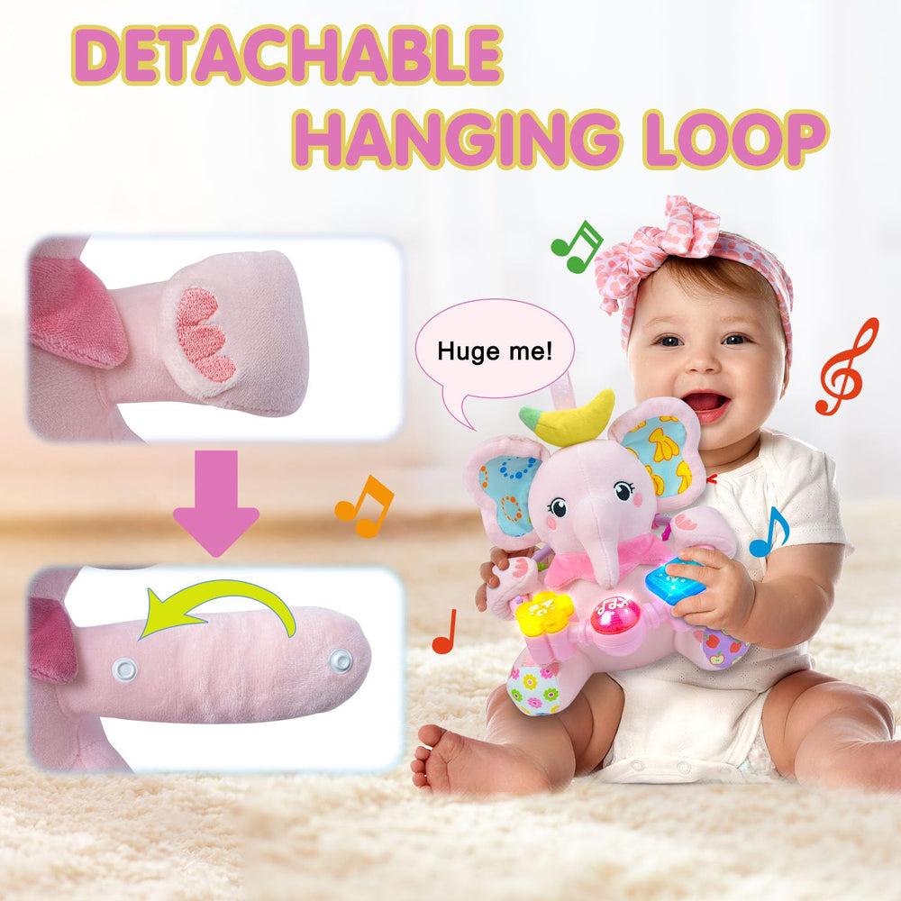 Ryotagift elephant toy pink during tummy time, featuring crinkle textures.