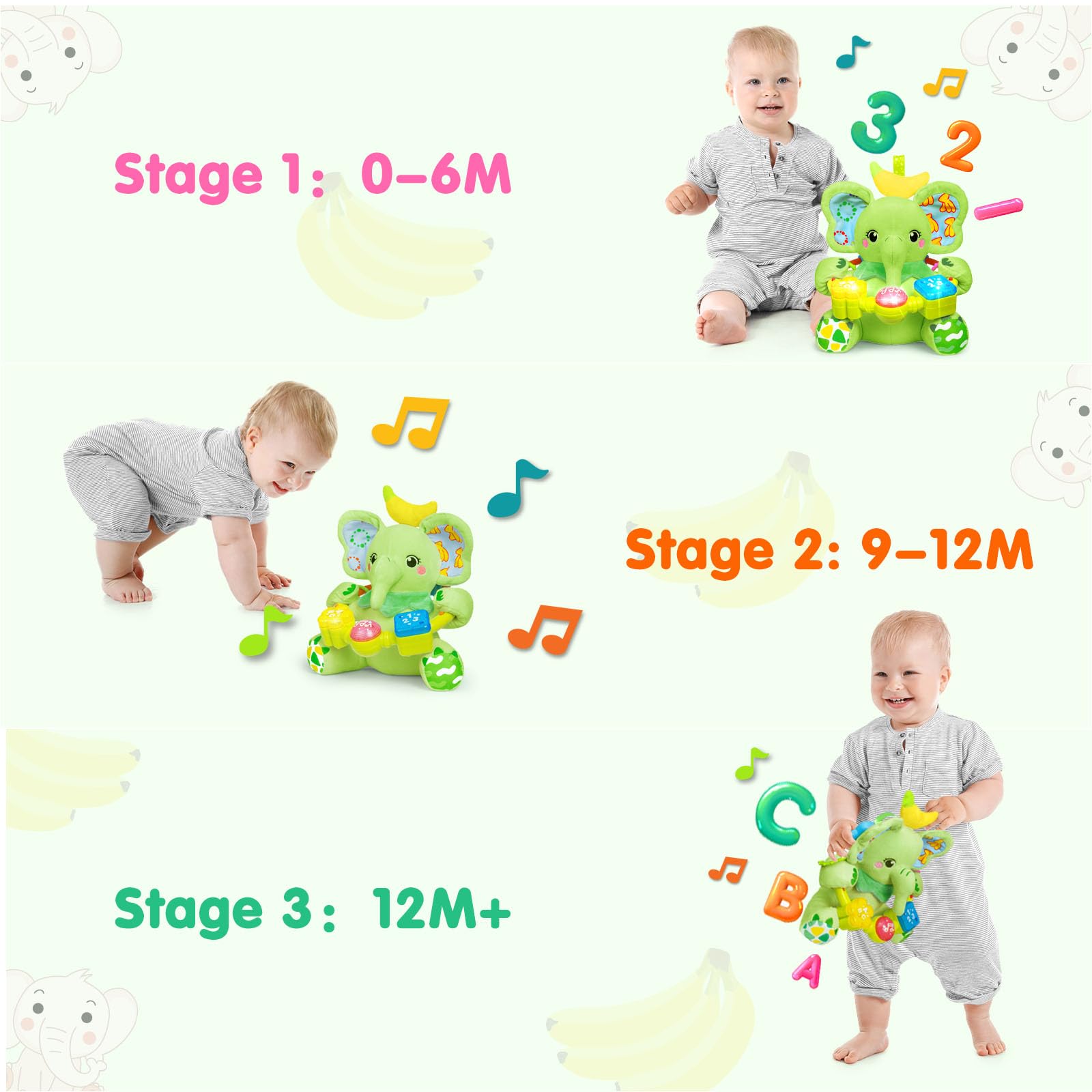 Ryotagift bilingual elephant toy switches English and Spanish for language play.