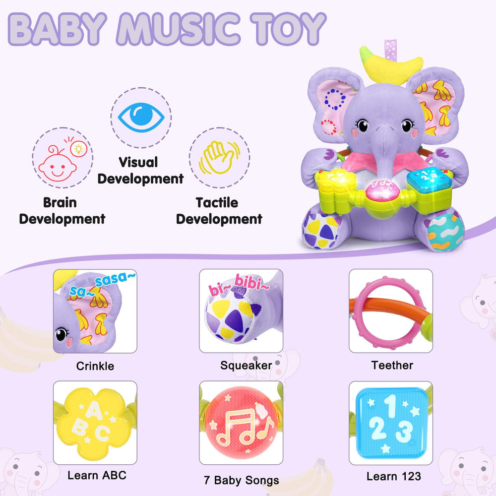 Ryotagift elephant toy buttons show letters and numbers for early learning.