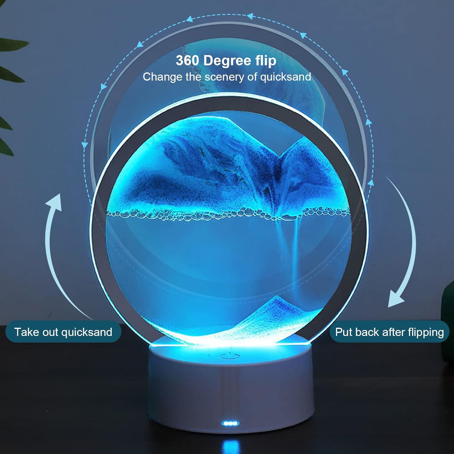 rysnwsu Moving Sand Art blue seascape highlights tranquil desk-friendly decor