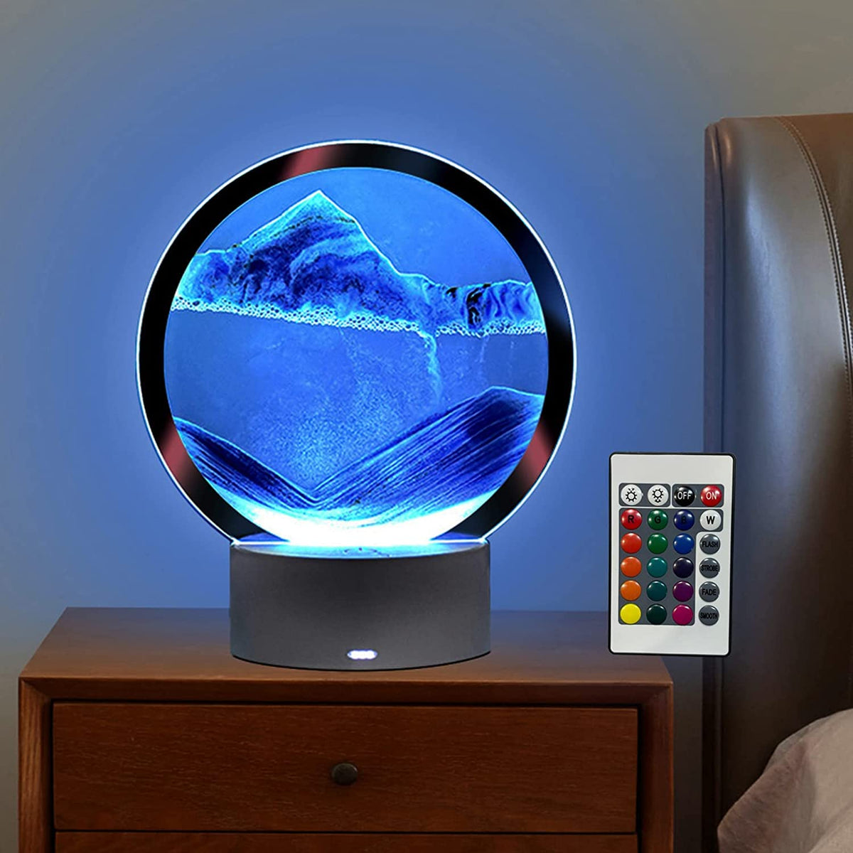 rysnwsu Moving Sand Art round glass shows soothing flowing landscape for relaxation