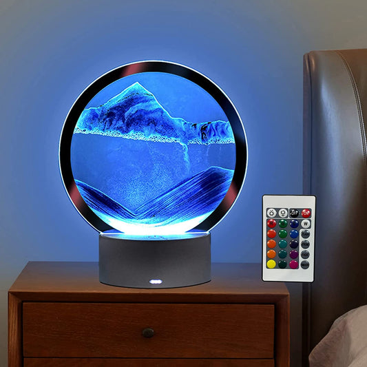 rysnwsu Moving Sand Art round glass shows soothing flowing landscape for relaxation