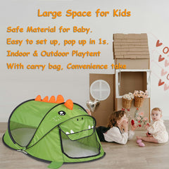Ryssin green dinosaur tent interior space fits 2–3 kids.