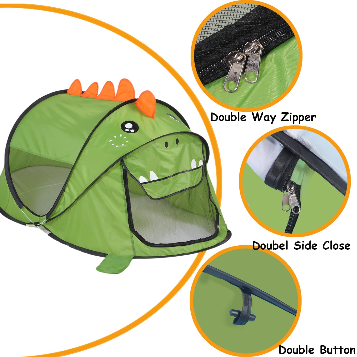Ryssin green dinosaur tent outdoors for picnics and park adventures.