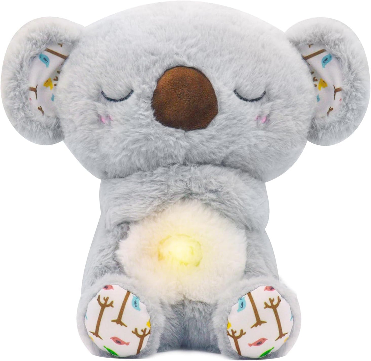 Rytopt breathing stuffed animal koala demonstrates gentle breathing for bedtime comfort.