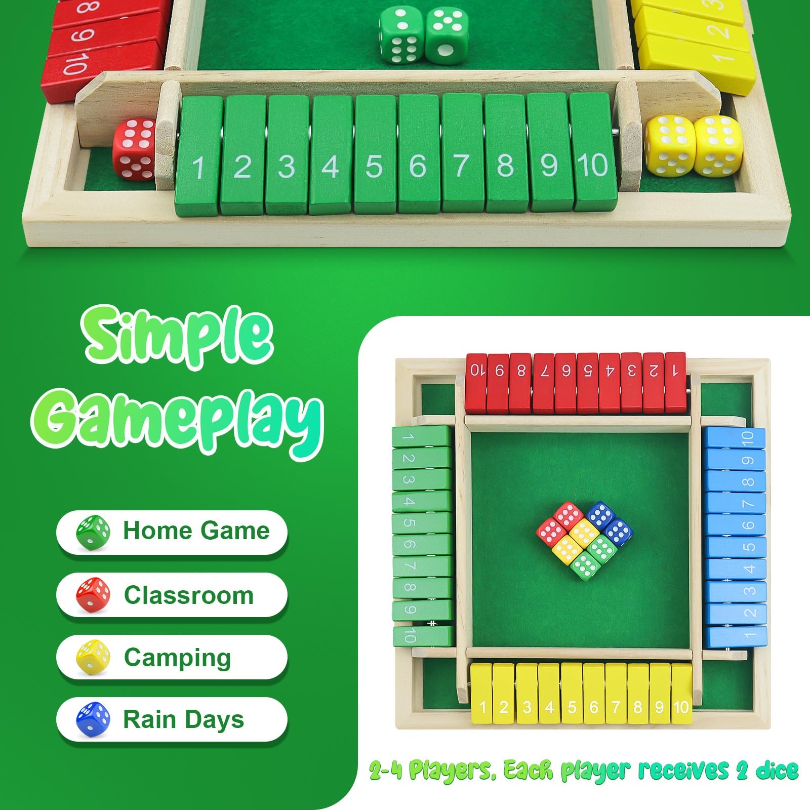 Rytopt Shut The Box wooden board open for group play and math practice.