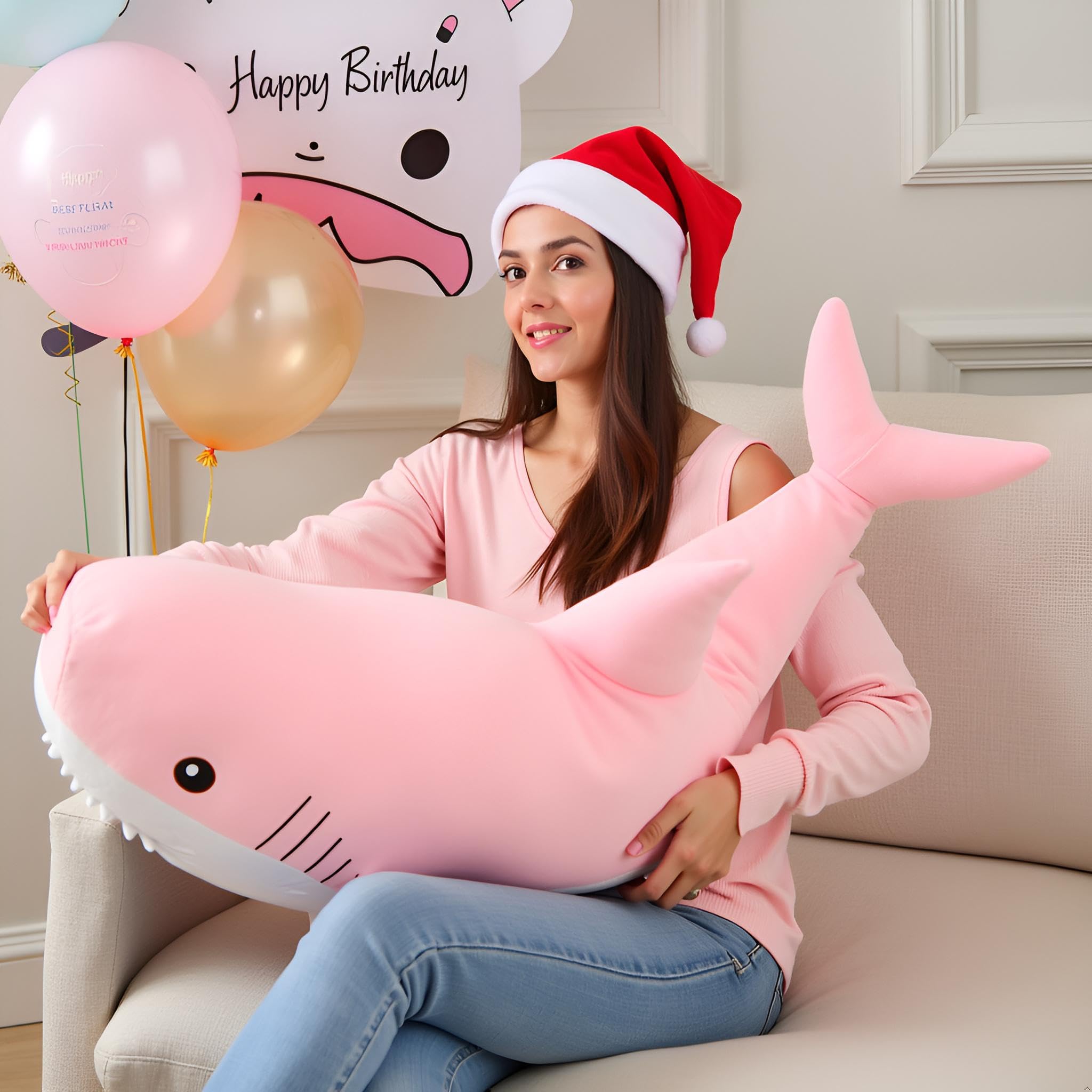 Ryttir shark with embroidered eyes stays secure during play