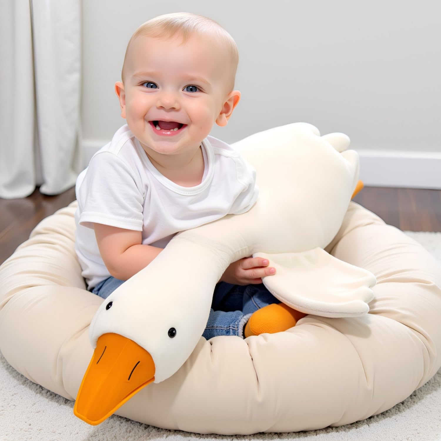 Ryttir goose plush in neutral white elevates room decor
