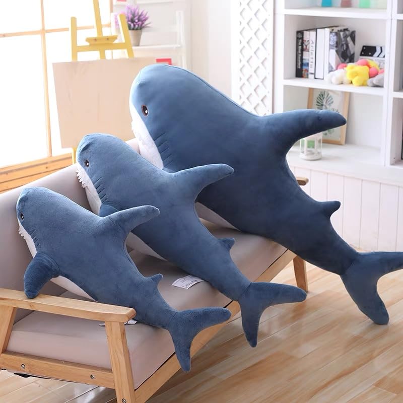 Ryttir giant shark plush shows 120cm size for full-body hugs and versatile use.