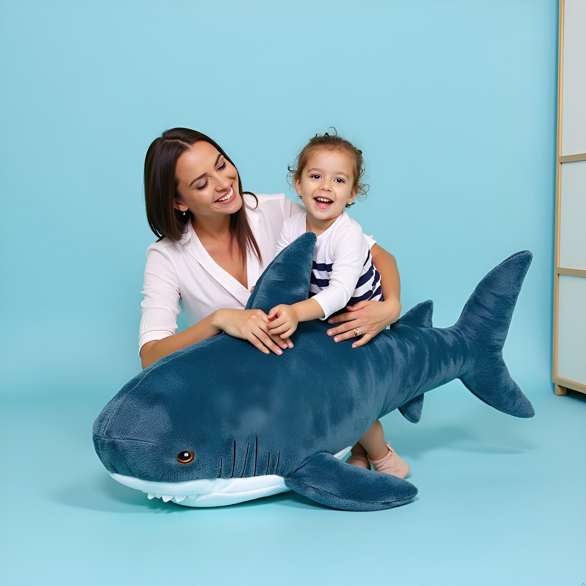 Ryttir giant shark plush dorsal fin detail adds lifelike charm to kids' rooms.