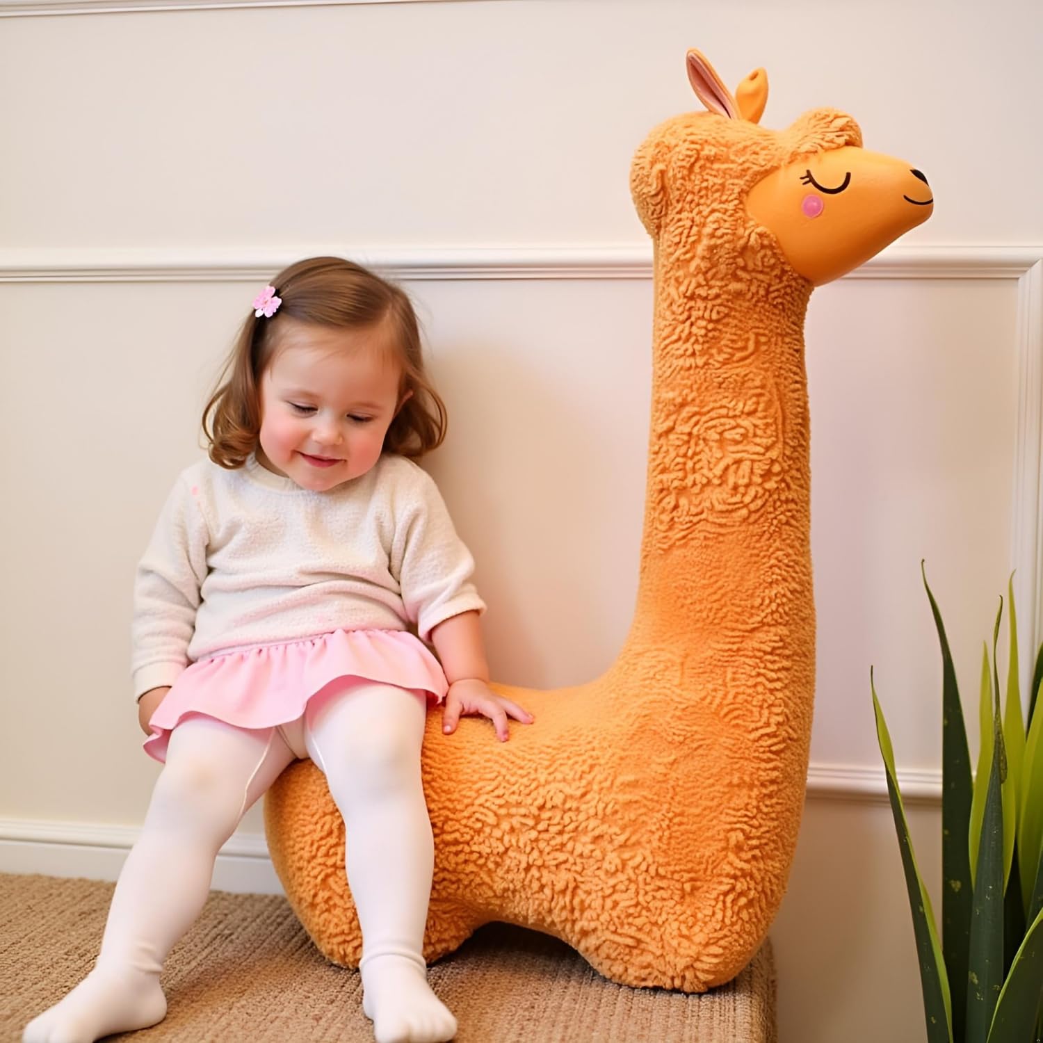 Ryttir llama fluffy fabric highlights ultra-soft touch for comfort.