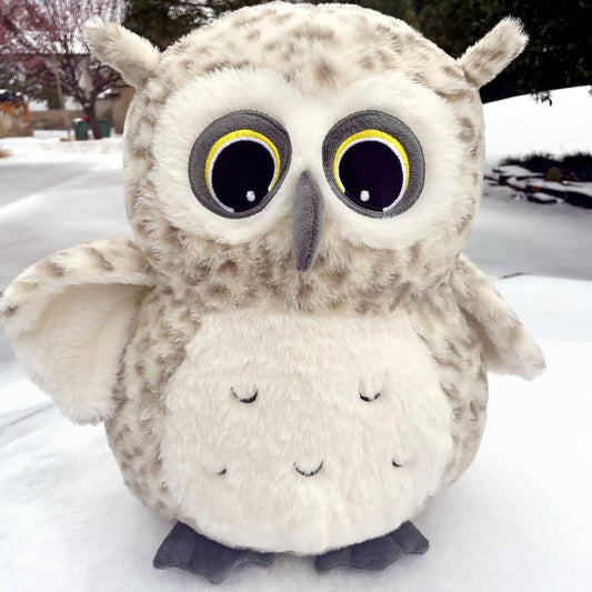 Ryttir snowy owl plush with oversized luminous eyes offers comforting companionship.
