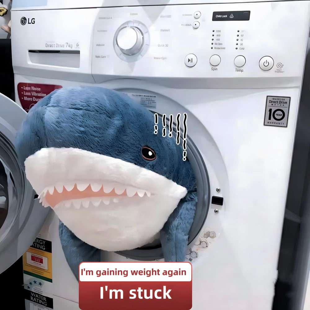 Ryttir soft blue two-tone shark plush belly for cuddling.