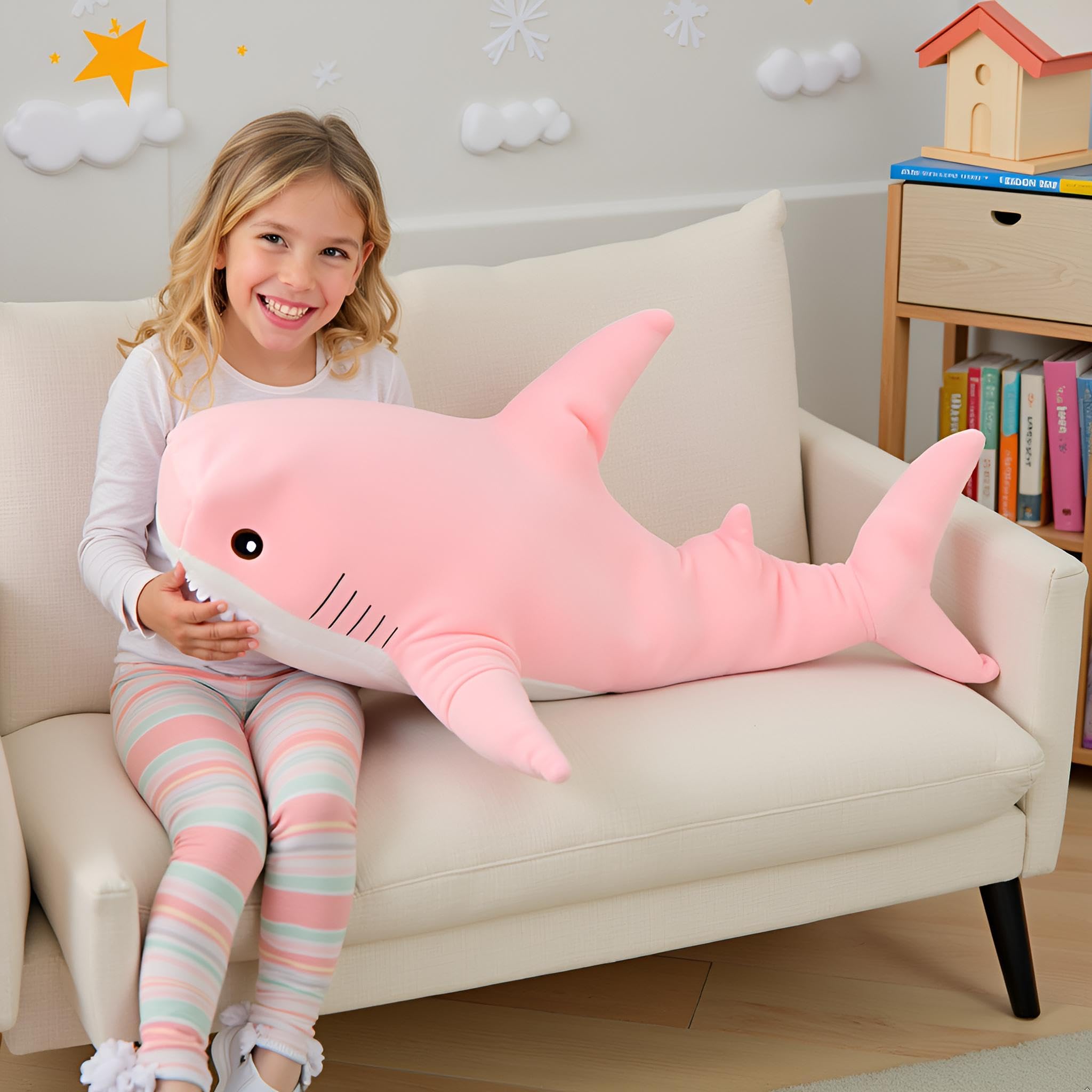 Ryttir stain-resistant shark plush elevates kids' rooms and messes