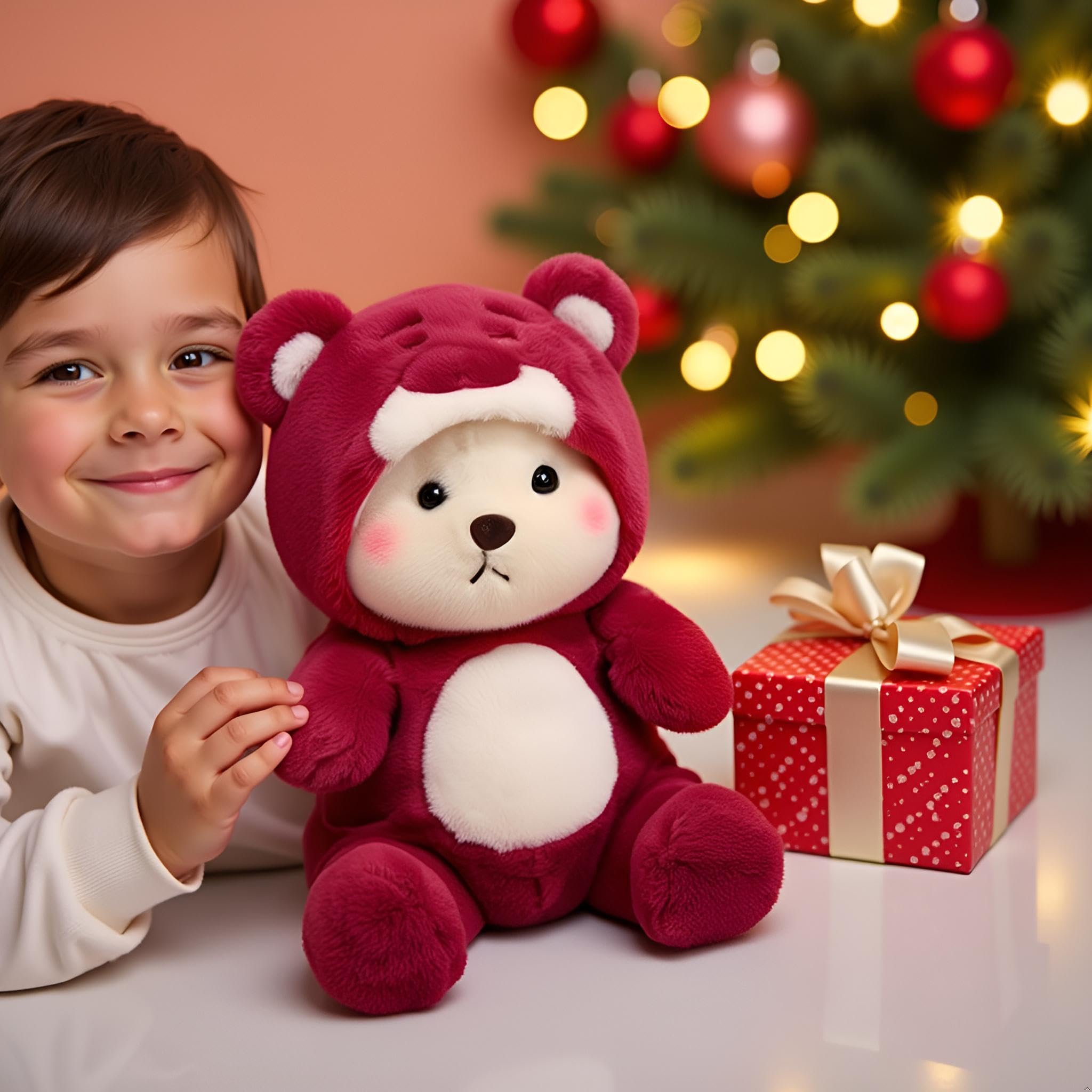Ryttir teddy bear plush berry-red fur adds warm, inviting charm.
