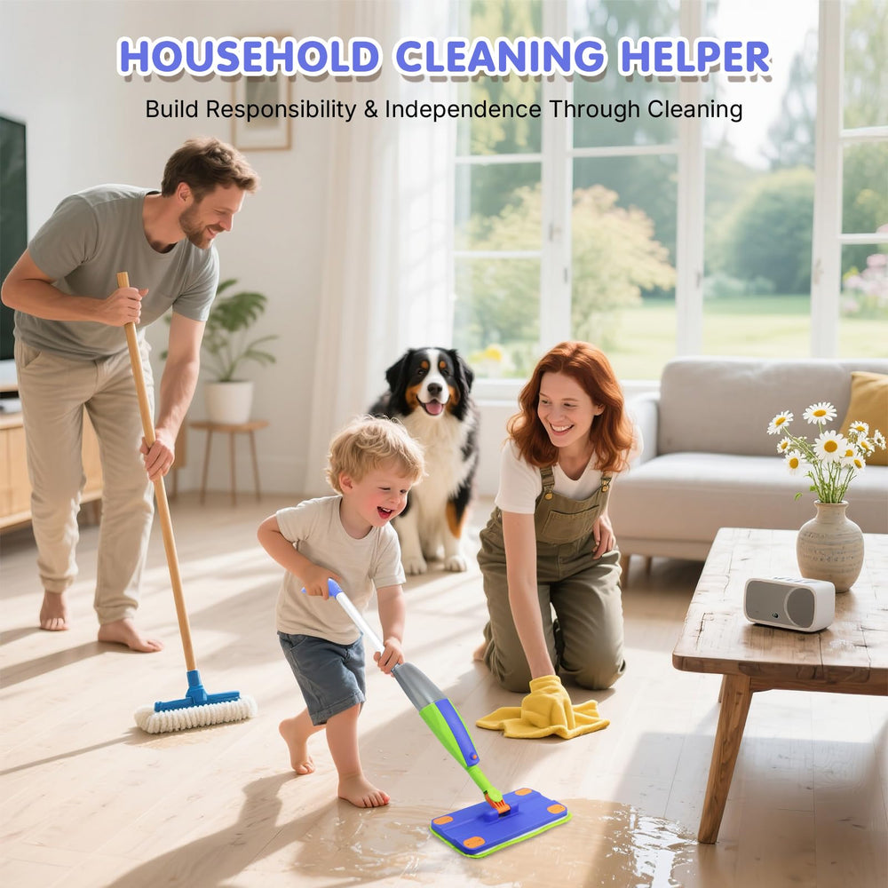 Child playing with Ryxixne mop set to boost coordination and role play