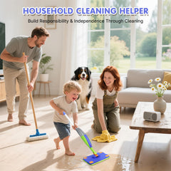 Child playing with Ryxixne mop set to boost coordination and role play