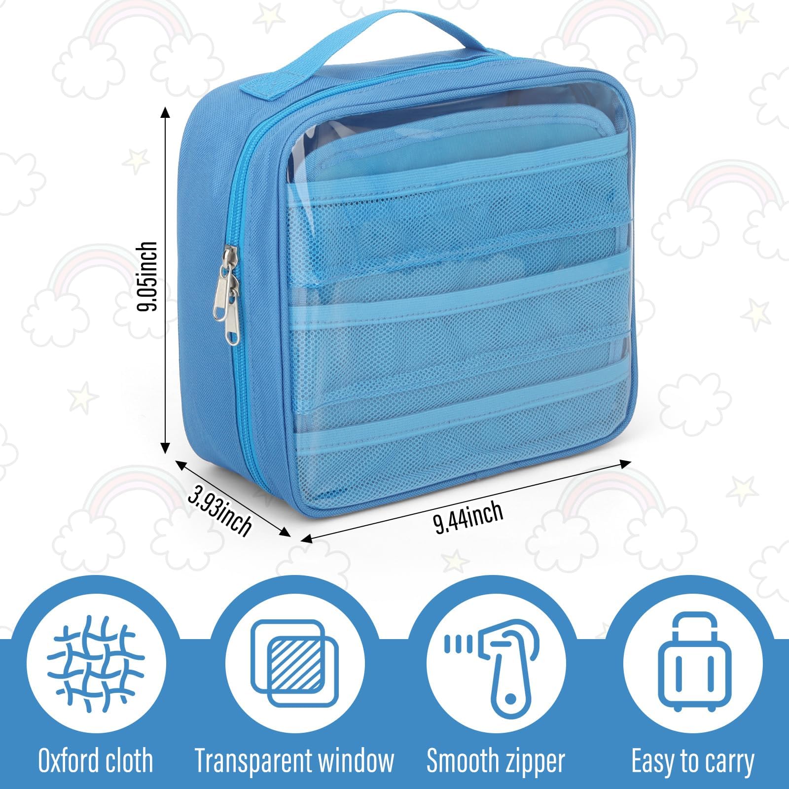 RZYLKA carrying case blue back view shows portable, durable construction.