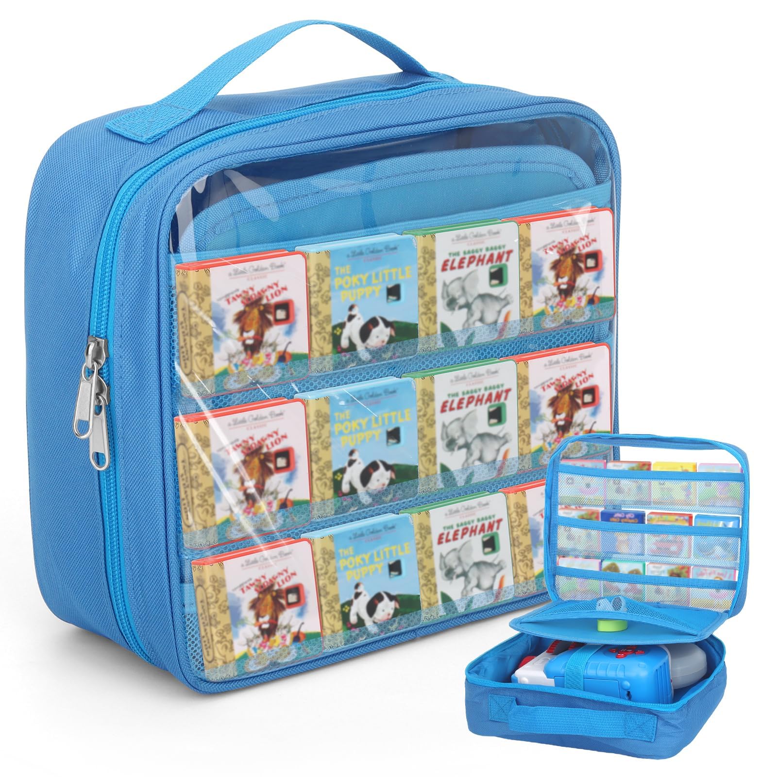 RZYLKA carrying case blue front view keeps Little Tikes gear organized on the go.