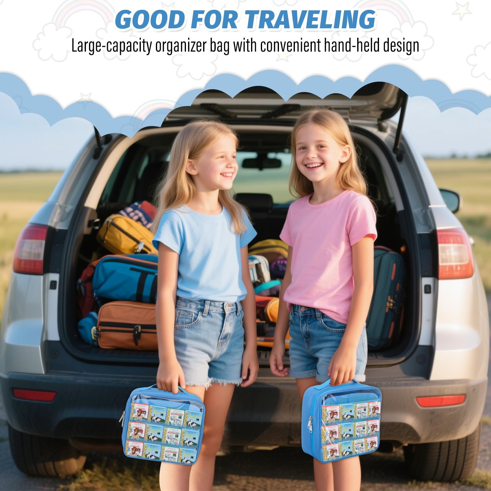 RZYLKA carrying case blue side view shows compact, travel-friendly design.