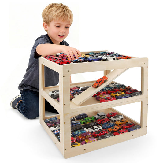 RZYLKA display case for Hot Wheels garage, front view, keeps cars organized and accessible.