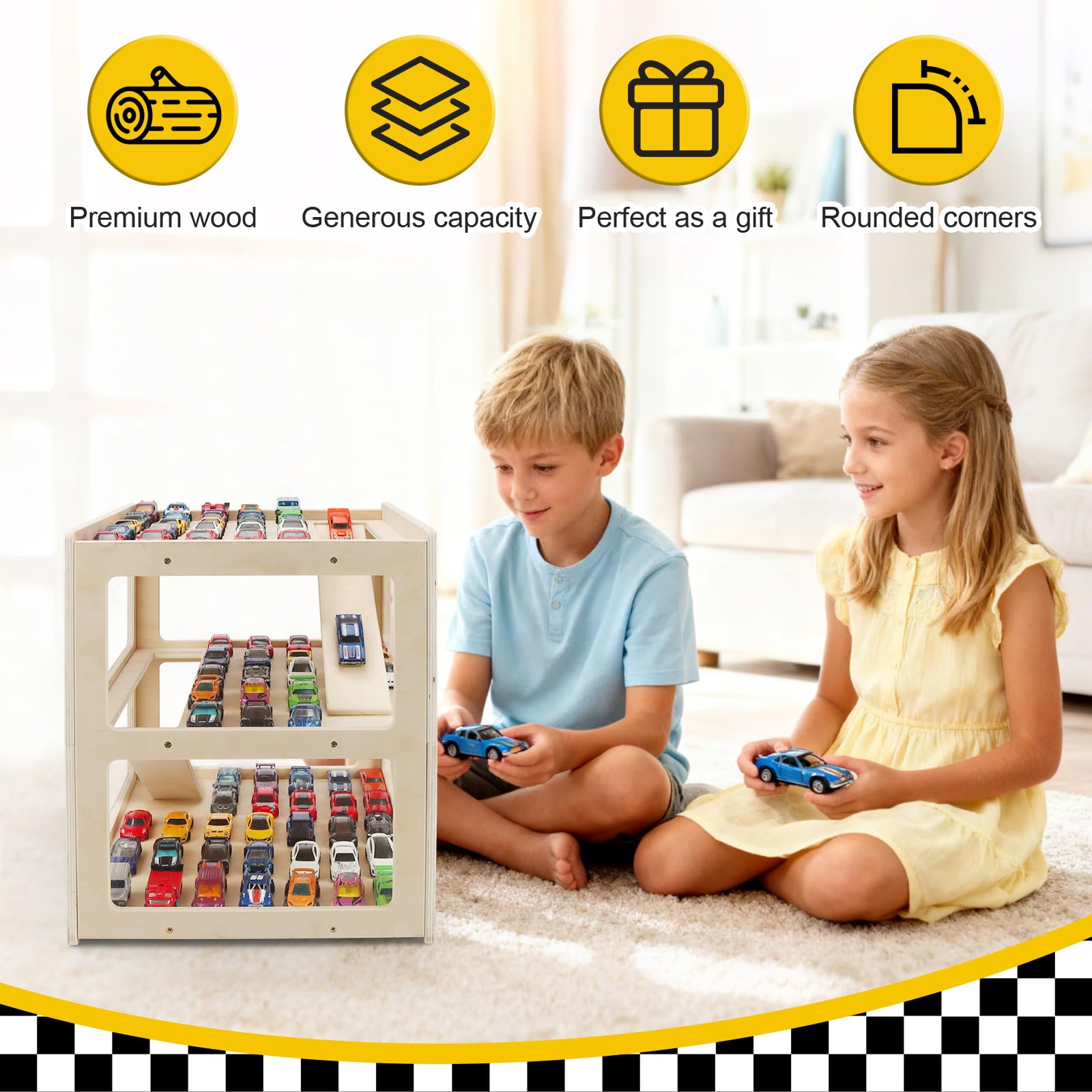 RZYLKA sanded natural wood with rounded edges offers a safe, durable play surface.