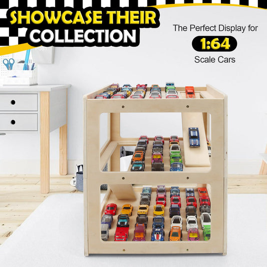 RZYLKA wooden car garage with ramp levels promotes imaginative play and easy car racing.
