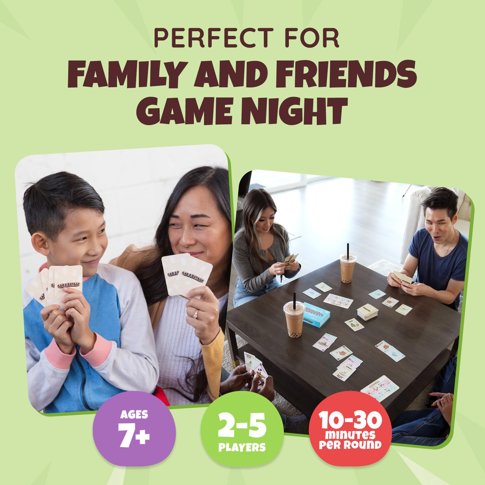 Sabobatage base game contents include 110 cards and quick setup aids.