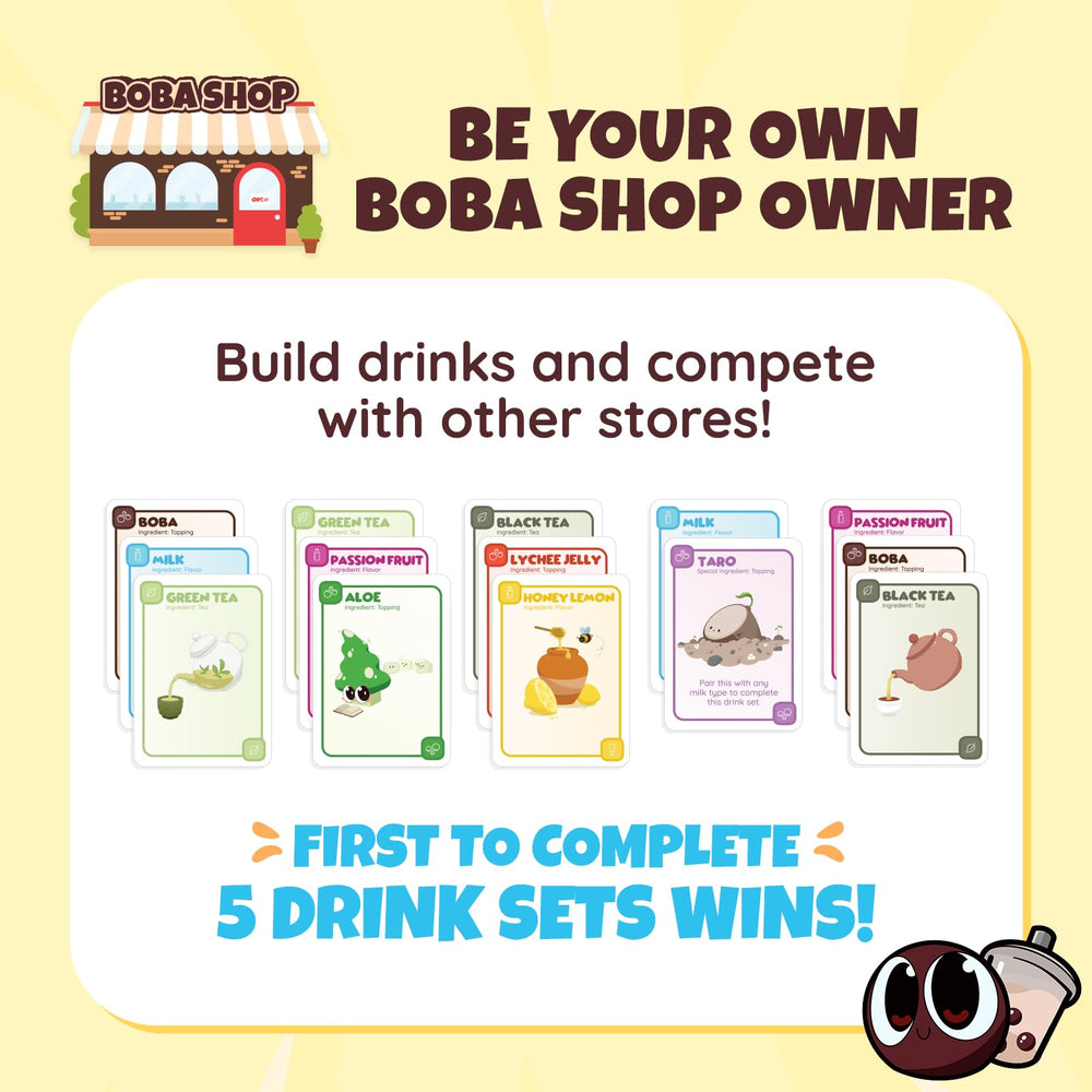 Sabobatage cards feature teas, flavors, and toppings for tasty combos.