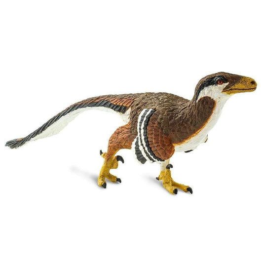 Safari Ltd Deinonychus figure claws sickle close-up supports dynamic play and fossil study.