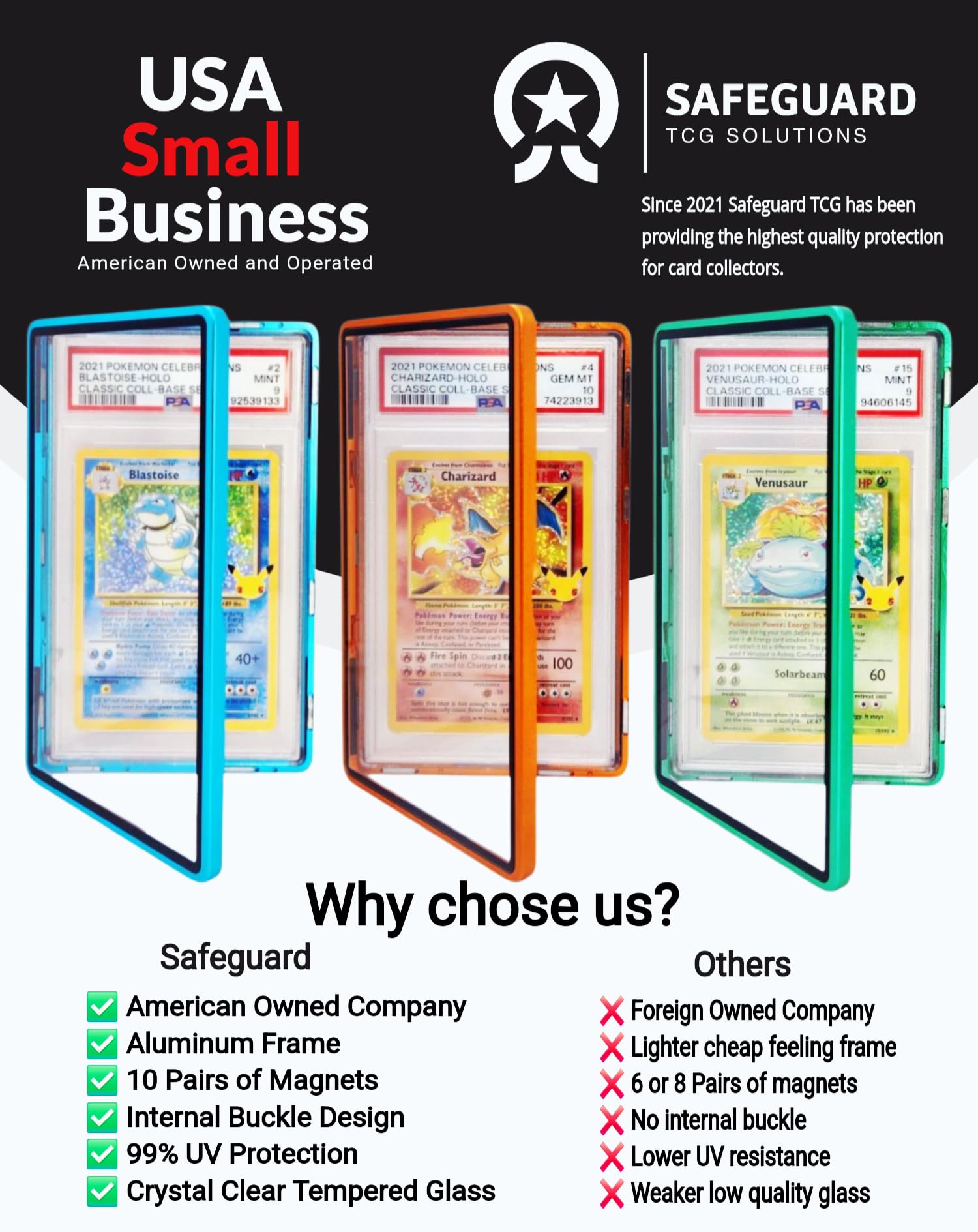 Safeguard TCG Solutions stackable design shown in tabletop display